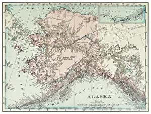 Prints of Map of the state of Alaska, USA 1899 USA Map Prints: Map of the state of Alaska, USA 1899