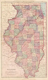 Images Dated 14th February 2017: Map of the state of Illinois 1886