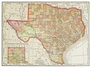 Prints of Map of the state of Texas, USA 1899 USA Map Prints: Map of the state of Texas, USA 1899