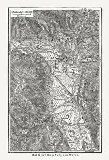 Images Dated 3rd November 2018: Map of the surroundings of Merano, wood engraving, published 1897