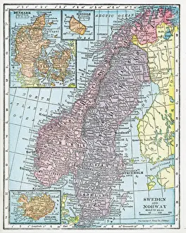 Prints of A color map of Sweden, Norway, Denmark, and Iceland, 1922. (Photo by Interim Archives/Getty Images) Discover the World in Maps: Past, Present, and Beyond: Map Of Sweden, Norway, Denmark, And Iceland