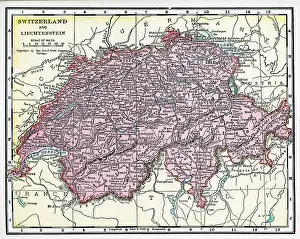 Prints of A color map of Switzerland and Liechtenstein, 1922. (Photo by Interim Archives/Getty Images) Discover the World in Maps: Past, Present, and Beyond: Map Of Switzerland And Liecthenstein