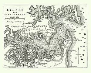 Images Dated 19th February 2019: Map of Sydney and Port Jackson, Australia, 19th Century