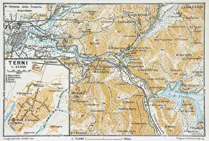 Map of Terni in Umbria, Italy - 1893