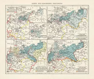 Images Dated 9th December 2018: Map on the territorial development of Prussia, lithograph, 1897