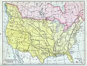 Prints of Color-coded map illustrates the territorial growth of the United States, late nineteenth century Discover the World in Maps: Past, Present, and Beyond: Map Of Territorial Growth Of The US