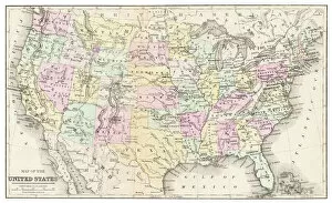 Wyoming Collection: Map of USA 1877