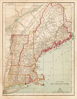 Map of USA New England 1877