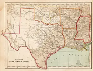 Map of USA South Central states 1877