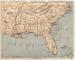 Images Dated 6th August 2016: Map of USA Southern states 1869