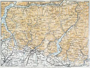 Map of Valtellina, Italy - 1893