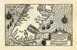 103626 Collection: Map of Van Noort at the Strait of Magellan, 1599