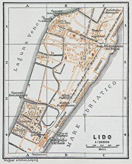 Map of Venice Lido, Italy - 1893