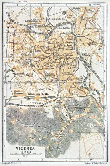 Map of Vicenza, a city in the Veneto region of northeast, Italy - 1893
