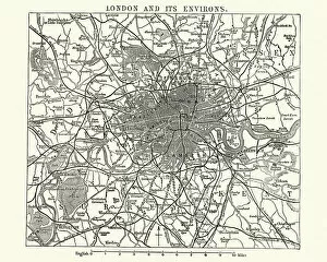 Northern Europe Collection: Map of Victorian London and its environs, England, 1870s