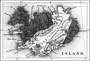 Images Dated 1st June 2015: Map of Volcanic Chart of Iceland Engraving