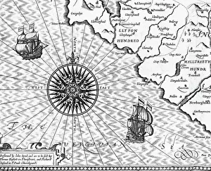 Compass Rose Prints: Detail of a Map of Wales by John Speed