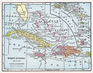 Prints of A color map of the islands of the West Indies, 1922. (Photo by Interim Archives/Getty Images) Discover the World in Maps: Past, Present, and Beyond: Map Of The West Indies