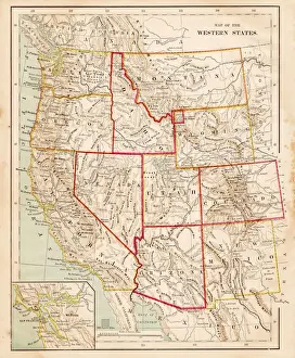 Map of the western states USA 1877
