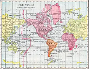 Prints of A color map of the world on Mercator's projection and showing the international date line, 1922. (Photo by Interim Archives/Getty Images) Discover the World in Maps: Past, Present, and Beyond: Map Of The World On Mercator's Projection