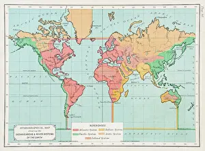 Map of the World showing Oceanic areas and river systems 1892