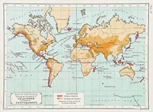 Map of the World showing Volcanoes and regions of Earthquakes 1892