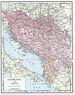 Prints of A color map of Yugoslavia (present day Bosnia and Herzegovina, Croatia, Macedonia, Montenegro, Serbia, and Slovenia) and Albania, 1922. (Photo by Interim Archives/Getty Images) Discover the World in Maps: Past, Present, and Beyond: Map Of Yugoslavia And Albania