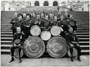 Marching Band Posed W/Drums On Steps