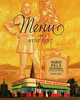 Prints of USA - 1939: A menu for Marco Polo Restaurant reads 'Marco Polo Restaurant Menu and Wine List' from 1939 in USA. (Photo by Jim Heimann Collection/Getty Images) A Visual Journey Through Jim Heimann’s Collage Illustrations—Celebrating the Art of Vintage Ephemera and Pop History: Marco Polo Restaurant