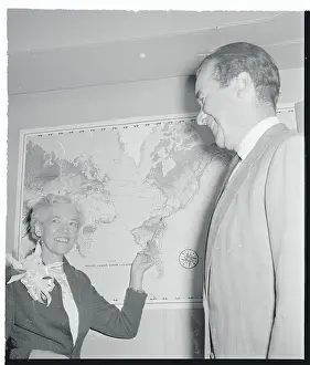 Edward R Prints: Margaret Chase Smith Pointing to a Map