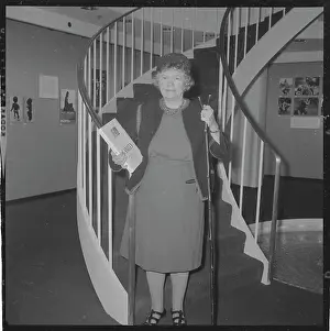Margaret Mead Walking Down Staircase at Her Book Promotional Event