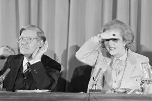 Margaret Thatcher and Chancellor Helmut Schmidt Gesturing