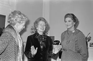 Prints of (Original Caption). London: Government opposition leader Mrs A Pioneering Legacy Captured: Margaret Thatcher with Ingrid Bergman and Wendy Hiller
