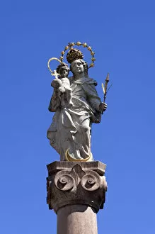 Images Dated 1st June 2014: Marian column against a blue sky, Murnau, Upper Bavaria, Bavaria, Germany