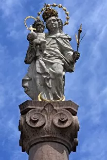 Images Dated 1st June 2014: Marian column against a cloudy sky, Murnau, Upper Bavaria, Bavaria, Germany