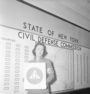 Civil Defense Prints: Marian McNamara with Civil Defense Insignia