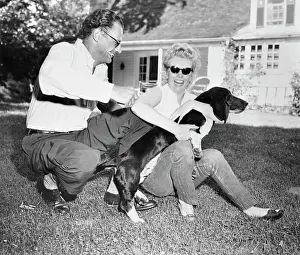 Roxbury Prints: Marilyn Monroe and Arthur Miller Sitting on Lawn with Dog
