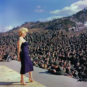 Slip Dress Prints: Marilyn Monroe Posing on Stage in Front of Troops