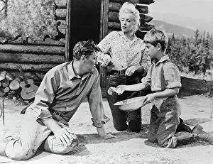 Log Cabin Prints: Marilyn Monroe, Robert Mitchum, and Tommy Retting in River of No Return