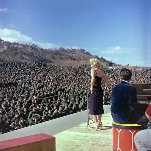 Marilyn Monroe on Stage in Front of Crowd of Troops