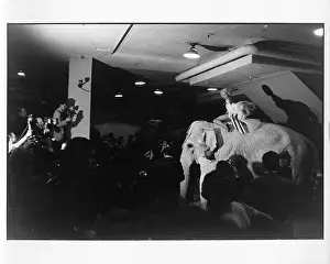 Prints of NEW YORK - MARCH 1955: Movie star Marilyn Monroe rides a pink elephant in Madison Square Garden for a circus charity event as she is surrounded by photographers in March 1955 in New York City Marilyn Monroe: The Iconic Muse Prints: Marilyn Rides A Pink Elephant