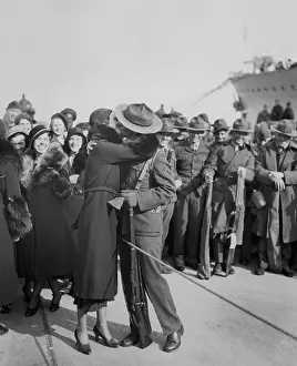 Fiancee Prints: Marine Embracing His Fiance