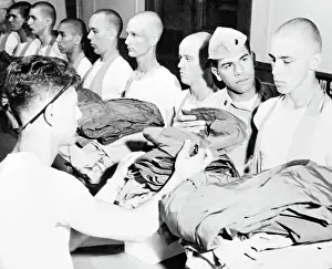Recruit Prints: Marine Recruits at Boot Camp Receiving Uniforms