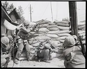 Seoul Prints: Marines Behind Sandbag Barricade