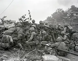 Seoul Prints: Marines Taking Cover Behind Barricade