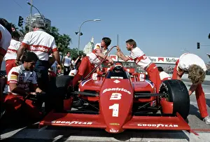 Prints of LONG BEACH, CALIFORNIA - APRIL 13 : Racer Mario Andretti (1) driving a Newman/Haas Beatrice Lola T-900 C at the Toyota Long Beach Grand Prix race, April 13, 1985 in Long Beach, California Legends of the Track: Mario Andretti at Toyota Long Beach Grand Prix Race 1985
