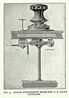 Prints of Maritime History, US Navy Ship's windlass or capstan with steam attachment, 19th Century, Vintage illustration Digital Vision Vector Prints: Maritime History, US Navy Ship's windlass or capstan with steam attachment