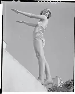 Marjorie Gestring in Position for Reverse Dive