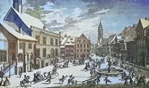 Historic Center Collection: The Market Place of Goettingen, Germany, 1750, Historical, digitally restored reproduction from a
