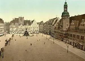 Civic Center Prints: Market Square and Town Hall of Leipzig in Saxony
